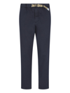 White Sand Tailored Cotton Trousers With Internal Belt In Blue