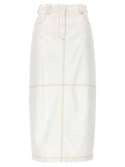 Brunello Cucinelli Denim Long Skirt In White