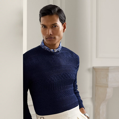 Ralph Lauren Purple Label Textured Silk-cotton Sweater In Spring Navy Multi
