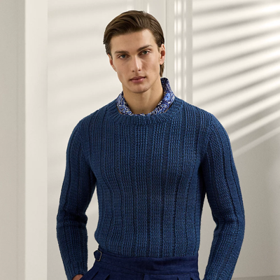 Ralph Lauren Purple Label Rib-knit Silk-linen Sweater In Spring Navy