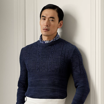 Ralph Lauren Purple Label Textured Linen-cashmere Sweater In Spring Navy