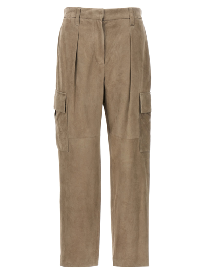 Brunello Cucinelli Suede Pants Zip Pockets In Beige