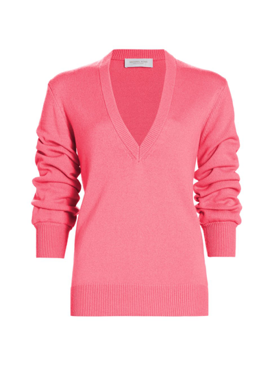 Michael Kors Women's Cashmere Ruched-sleeve Jumper In Geranium