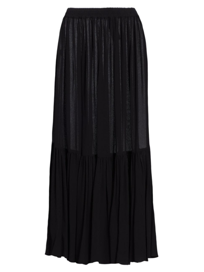 Michael Kors Tiered Ruffle Silk Chiffon Pull-on Maxi Skirt In Black