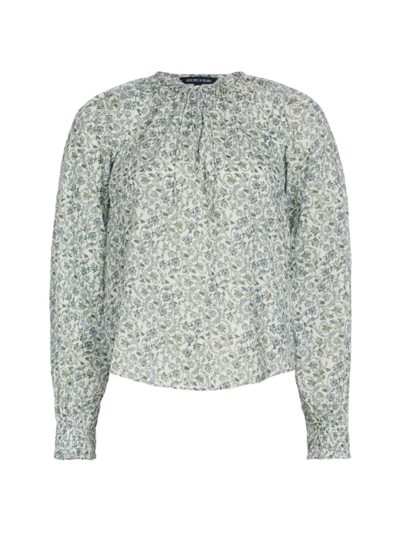Veronica Beard Layana Floral-print Cotton-gauze Top In Ecru Multi