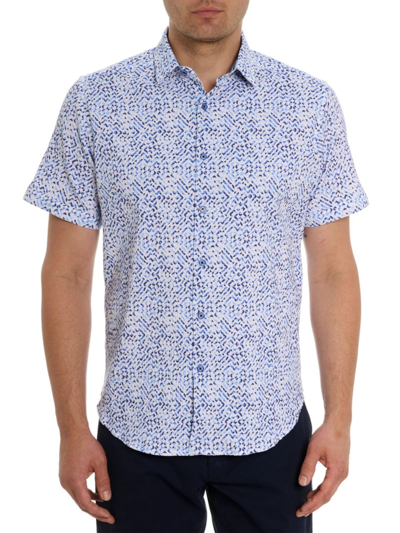 Robert Graham Cyprus Printed Short Sleeve Seersucker Button Front Shirt In Blue