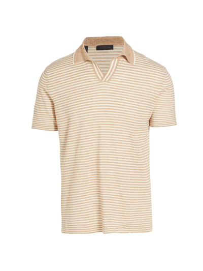 Saks Fifth Avenue Men's Collection Beach Striped Linen & Cotton Knit Polo Shirt In Cream