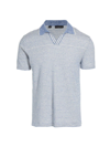 Saks Fifth Avenue Men's Collection Beach Striped Linen & Cotton Knit Polo Shirt In Soft Blue