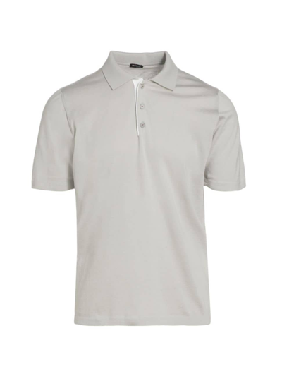 Kiton Men's Cotton Polo Shirt In White Pearl Grey