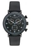 TED BAKER BARNETB CHRONOGRAPH LEATHER STRAP WATCH, 41MM