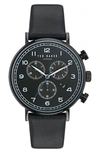 Ted Baker Men's Barnett Backlight Stainless Steel & Leather Strap Chronograph Watch/41mm In Black