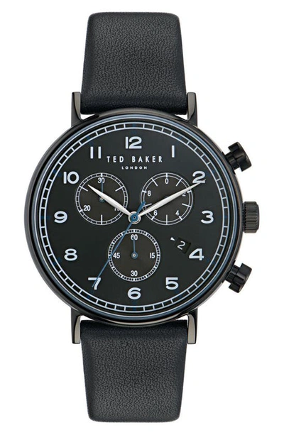 Ted Baker Men's Barnett Backlight Stainless Steel & Leather Strap Chronograph Watch/41mm In Black