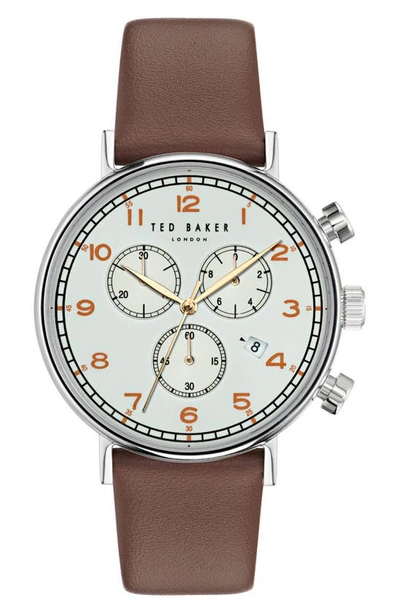 Ted Baker Men's Barnett Backlight Stainless Steel & Leather Chronograph Watch/41mm In Brown