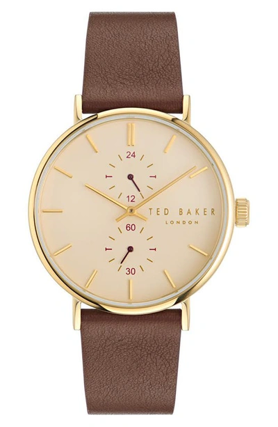 Ted Baker Men's Phylipa Gents Timeless Goldtone Stainless Steel & Leather Chronograph Watch/41mm In Brown