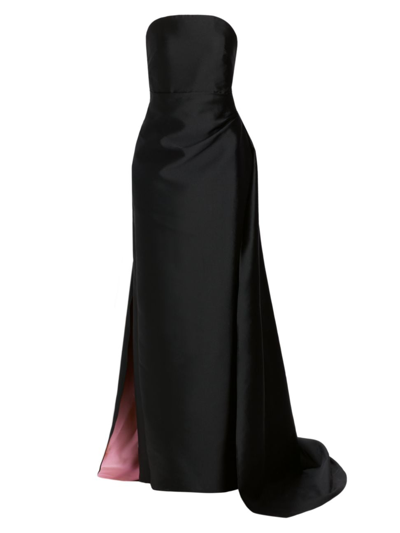 Monique Lhuillier Strapless Evening Gown With Bi-color Train In Noir Pink