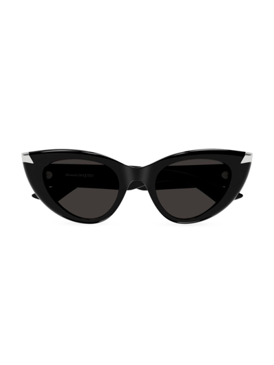 Alexander Mcqueen Sleek Acetate Cat-eye Sunglasses In Shiny Solid Black