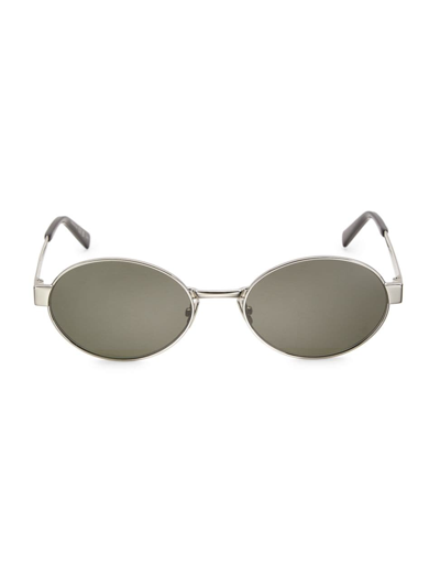 Saint Laurent Logo Metal Oval Sunglasses In Shiny Silver