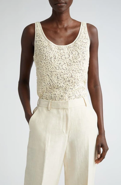 Lafayette 148 Soutache Embroidered Cotton Tank In Creme Fraiche