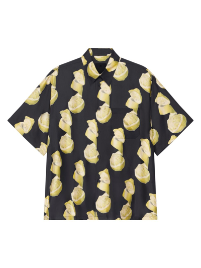 Givenchy Hawaiian Shirt In Printed Silk In Black Yellow