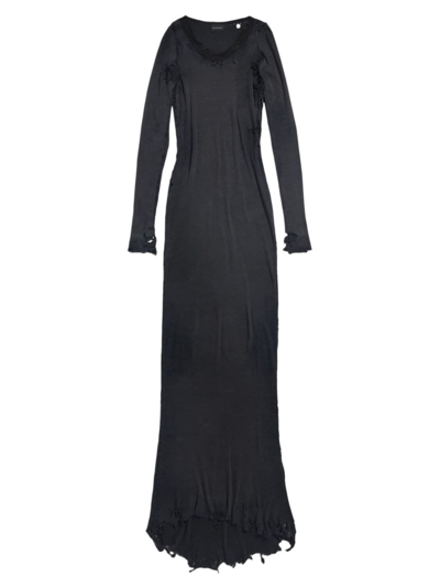 Balenciaga Long Sleeve Lingery Maxi Dress In Washed Black