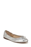 Sam Edelman Felicia Womens Leather Bow Ballet Flats In Shiny Silver