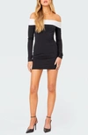 Edikted Yolanda Off The Shoulder Long Sleeve Minidress In Black-and-white