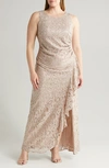 ALEX EVENINGS SLEEVELESS SEQUIN LACE SHEATH GOWN