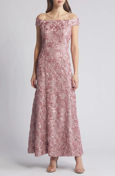 Alex Evenings Sequin Rosette Off The Shoulder Gown | ModeSens