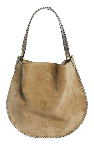 Isabel Marant Large Oskan Suede Hobo Bag In Taupe 50ta