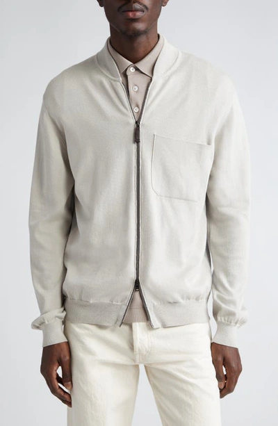 Herno Cotton Knit Zip Cardigan In 1315 Stone