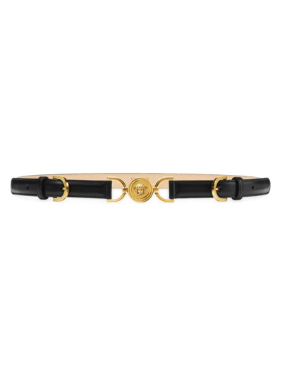 Versace Women's Medusa Leather Belt In Black Gold