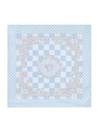 Versace Logo-print Silk Scarf In Pastel Blue
