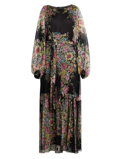 Etro Women's Silk Floral Long-sleeve Maxi Dress In Print On Black