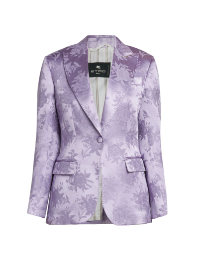 Etro Fluid Floral Brocade Single-breasted Blazer Jacket In Violet Dark Powder