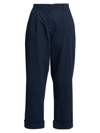 Etro Cropped Herringbone-pattern Cotton Chinos In Dark Blue