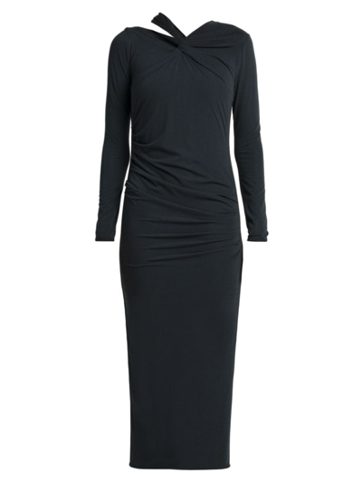 Giorgio Armani Cutout Viscose Jersey Body-con Midi Dress In Dark Grey