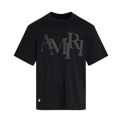 Amiri Black Staggered Logo Cotton T-shirt