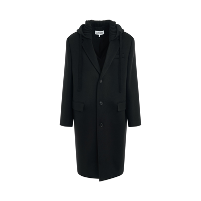 Loewe Wool-blend Jersey-trimmed Wool And Cashmere-blend Hooded Coat In Black