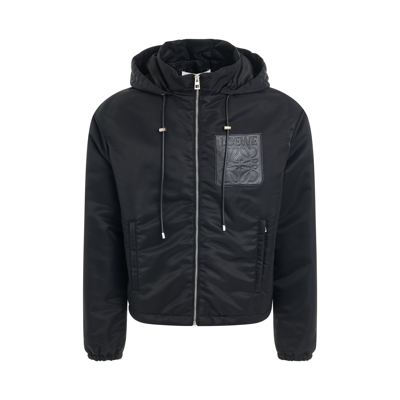 Loewe Leather-trimmed Shell Hooded Jacket In Black