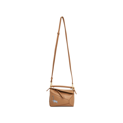 Loewe X Suna Fujita Puzzle Edge Mini Leather Shoulder Bag In Brown