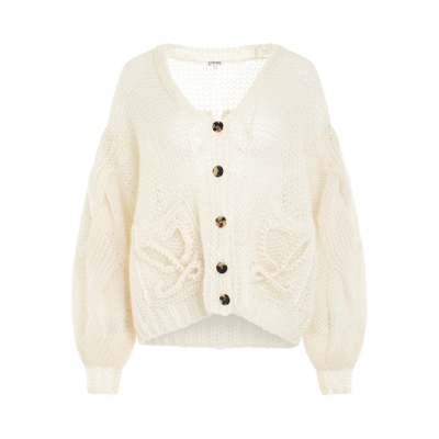 Loewe Anagram Mohair-blend Cardigan In Ecru