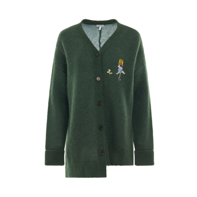 Loewe Oversized Asymmetric Embroidered Mohair-blend Cardigan In Green