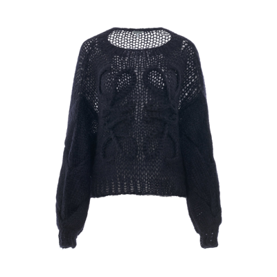 Loewe Anagram Cable-knit Sleeve Sweater In Dark Navy