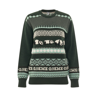 Loewe Intarsia Wool-blend Jumper In Dark Green