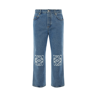 Loewe Cropped Jeans With Anagram Knee Detail In Mid Blue Denim