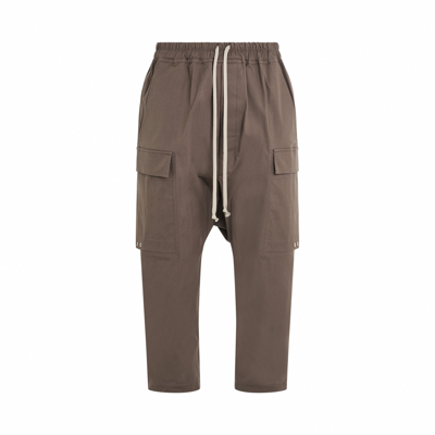 Rick Owens Heavy Cotton Cargo Cropped Pants In Brown