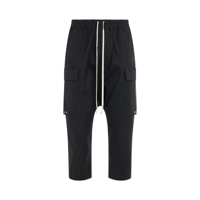 Rick Owens Heavy Cotton Cargo Cropped Trousers In Black