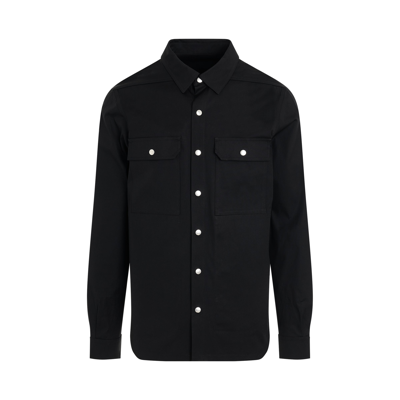 Rick Owens Long-line Felted Cotton Shirt In 09 Black