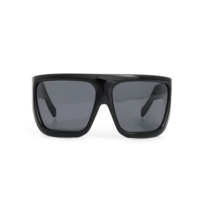 Rick Owens Shiny Davis Sunglasses In 0909 Black/black