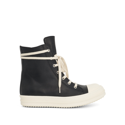 Rick Owens High Leather Sneaker In Black